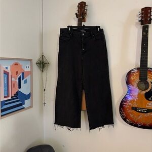 Black Denim Wide Leg Crop Pants